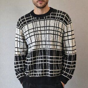 Carducci Casuale size M Black and White Plaid Men's Sweater fall grandpa dad